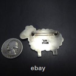 FLUFFY SHEEP Signed NAVAJO Hand Stamped Sterling Silver TURQUOISE PIN/BROOCH
