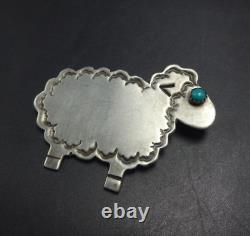 FLUFFY SHEEP Signed NAVAJO Hand Stamped Sterling Silver TURQUOISE PIN/BROOCH
