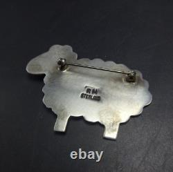 FLUFFY SHEEP Signed NAVAJO Hand Stamped Sterling Silver TURQUOISE PIN/BROOCH