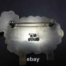 FLUFFY SHEEP Signed NAVAJO Hand Stamped Sterling Silver TURQUOISE PIN/BROOCH