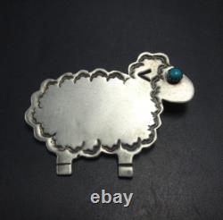 FLUFFY SHEEP Signed NAVAJO Hand Stamped Sterling Silver TURQUOISE PIN/BROOCH