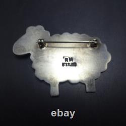 FLUFFY SHEEP Signed NAVAJO Hand Stamped Sterling Silver TURQUOISE PIN/BROOCH