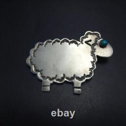 FLUFFY SHEEP Signed NAVAJO Hand Stamped Sterling Silver TURQUOISE PIN/BROOCH