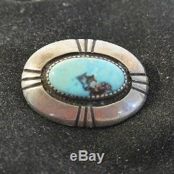 FRANK PATANIA signed OVAL PIN Brooch with Morenci Turquoise & Sterling Silver