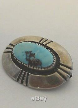 FRANK PATANIA signed OVAL PIN Brooch with Morenci Turquoise & Sterling Silver