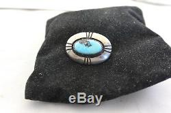 FRANK PATANIA signed OVAL PIN Brooch with Morenci Turquoise & Sterling Silver