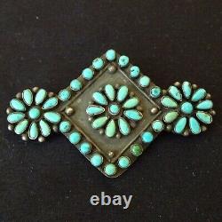 Fabulous Old Pawn 1940s ZUNI Sterling Silver TURQUOISE Petit Point PIN/BROOCH