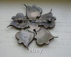 Fabulous Old Pawn Navajo Native Sterling Silver Coral Flower Brooch Pin