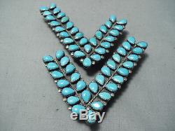 Fabulous Vintage Navajo Sleeping Beauty Turquoise Sterling Silver Collar Pins