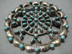 Fanbulous Vintage Navajo Turquoise Snake Eye Sterling Silver Pin Pendant Old