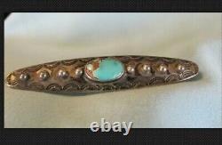 Fantastic Old Navajo Stamped Pin Brooch Blue Web Turquoise