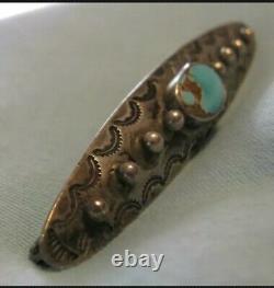 Fantastic Old Navajo Stamped Pin Brooch Blue Web Turquoise