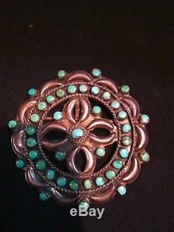 Fantastic Sterling Silver and Turquoise Pendant/PinOld Pawn