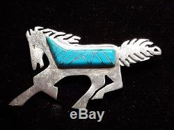 Fine Inlay Sterling Silver Turquoise Pin by Ervin Tsosie 2158