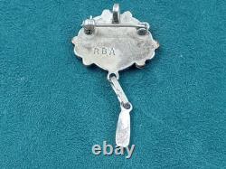 Fine Sterling Silver Zuni Pin, Pendant w Oval Turquoise Setting 1 3/4 by 3/4 in