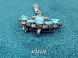 Fine Sterling Silver Zuni Pin, Pendant w Oval Turquoise Setting 1 3/4 by 3/4 in