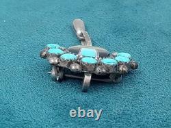 Fine Sterling Silver Zuni Pin, Pendant w Oval Turquoise Setting 1 3/4 by 3/4 in