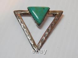 Fine Vintage Navajo Indian Sterling Silver Turquoise Modernist Dsgn Pin