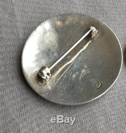 Finely Crafted Round Sterling Silver Hopi Overlay Hallmarked Corn Etc. Pin