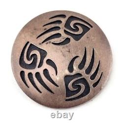 Floyd Lomakuyvaya Hopi Native American Sterling Silver Overlay Bear Paw Pin