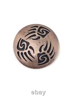 Floyd Lomakuyvaya Hopi Native American Sterling Silver Overlay Bear Paw Pin