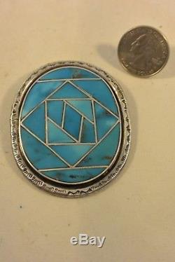 Foster Yazzie Pendant 2.4 X 2 Navajo with BLUE GEM TURQUOISE! Sterling Silver
