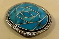 Foster Yazzie Pendant 2.4 X 2 Navajo with BLUE GEM TURQUOISE! Sterling Silver