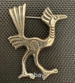 Francis Jones Navajo Sterling Silver Roadrunner Bird Brooch Pin Vintage