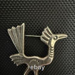 Francis Jones Navajo Sterling Silver Roadrunner Bird Brooch Pin Vintage