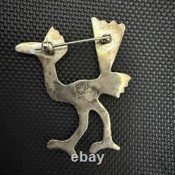 Francis Jones Navajo Sterling Silver Roadrunner Bird Brooch Pin Vintage