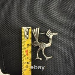 Francis Jones Navajo Sterling Silver Roadrunner Bird Brooch Pin Vintage