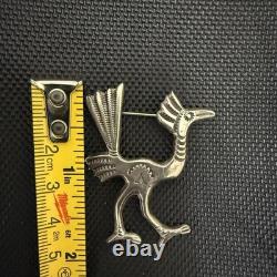 Francis Jones Navajo Sterling Silver Roadrunner Bird Brooch Pin Vintage