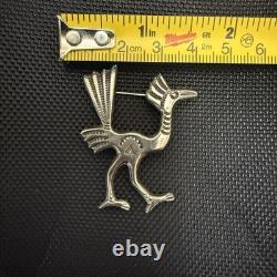 Francis Jones Navajo Sterling Silver Roadrunner Bird Brooch Pin Vintage