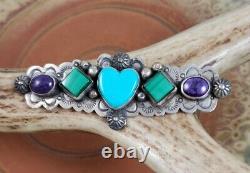 Frank Brihilda Coriz Turquoise Heart Sugilite Sterling Brooch Pin S. D. P