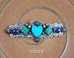 Frank Brihilda Coriz Turquoise Heart Sugilite Sterling Brooch Pin S. D. P