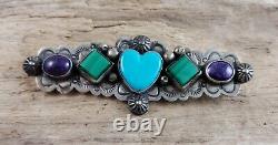 Frank Brihilda Coriz Turquoise Heart Sugilite Sterling Brooch Pin S. D. P