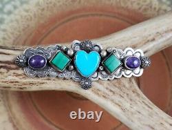 Frank Brihilda Coriz Turquoise Heart Sugilite Sterling Brooch Pin S. D. P