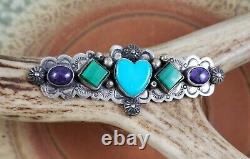 Frank Brihilda Coriz Turquoise Heart Sugilite Sterling Brooch Pin S. D. P