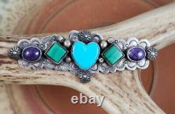 Frank Brihilda Coriz Turquoise Heart Sugilite Sterling Brooch Pin S. D. P