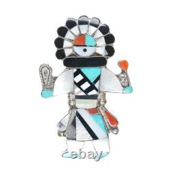 Frank Lahaleon Zuni sterling silver Kachina pendant/pin channel inlay