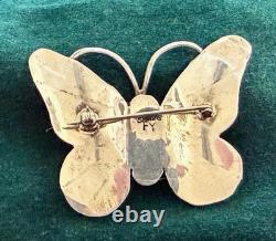 Frank Yazzie FY Navajo Sterling Silver Turquoise Coral Onyx Butterfly Brooch Pin