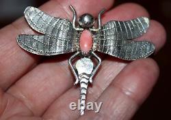 Frank Yazzie Navajo Pink Conch Shell Sterling Silver Dragonfly Brooch Pin