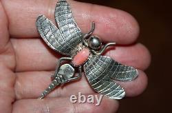Frank Yazzie Navajo Pink Conch Shell Sterling Silver Dragonfly Brooch Pin