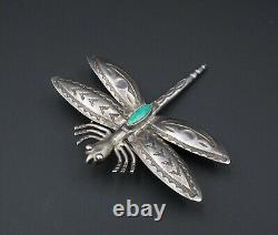 Fred Harvey Era Dragonfly Turquoise Sterling Silver Brooch 2.5 Stamped OS538