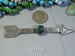 Fred Harvey Era NAVAJO Natural FOX Mine TURQUOISE Coin Silver 3.75 ARROW Pin