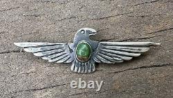 Fred Harvey Era Native Navajo Turquoise Sterling Thunderbird Pin Hand Stamped