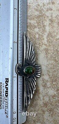 Fred Harvey Era Native Navajo Turquoise Sterling Thunderbird Pin Hand Stamped