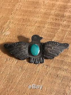 Fred Harvey Era Navajo Silver Torquoise Thunderbird Pin