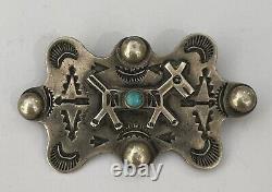 Fred Harvey Era Navajo Southwest Horse Dog Sterling Silver Turquoise Pin Brooch