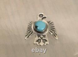 Fred Harvey Era Navajo Sterling Turquoise Crossed Arrows Thunderbird PIN C-Clasp